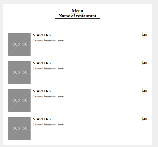 simple restaurant menu