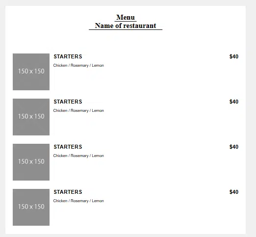 simple restaurant menu