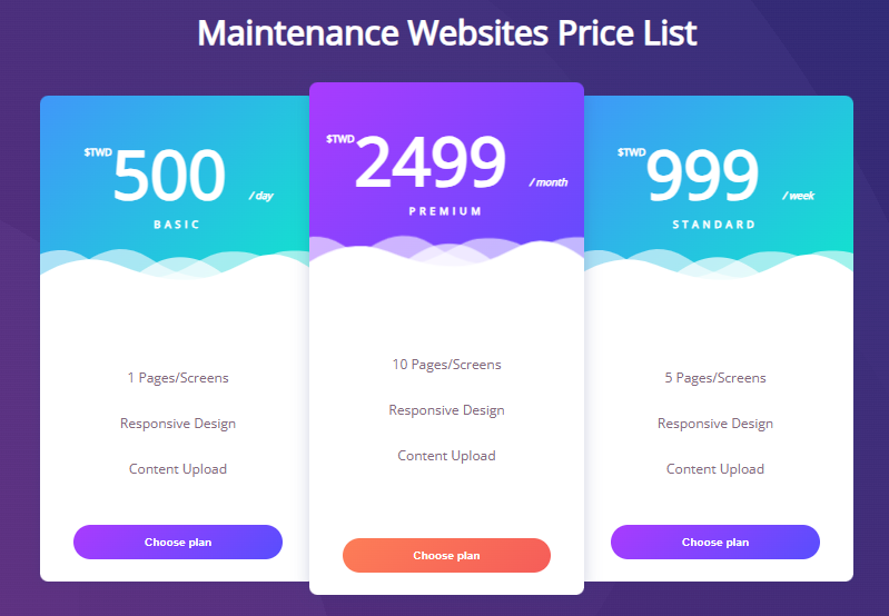 Pricing table using css