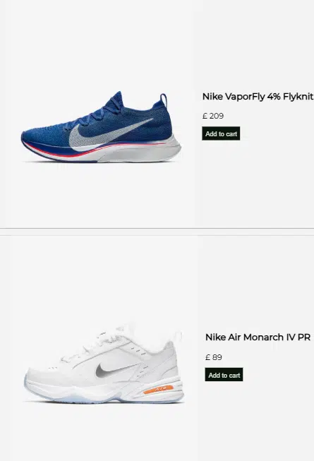 Shopping cart functionality 