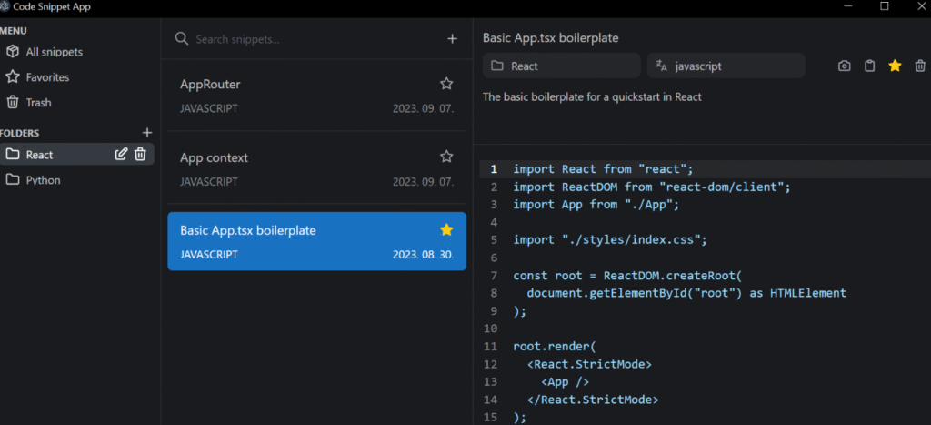Code Snippet Manager using react