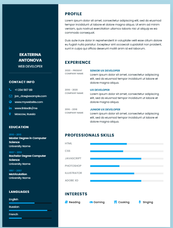 responsive resume page