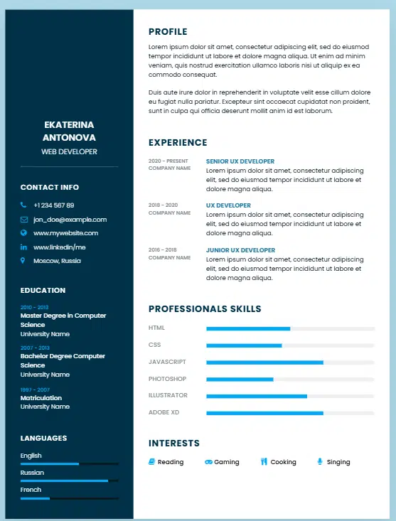 responsive resume page